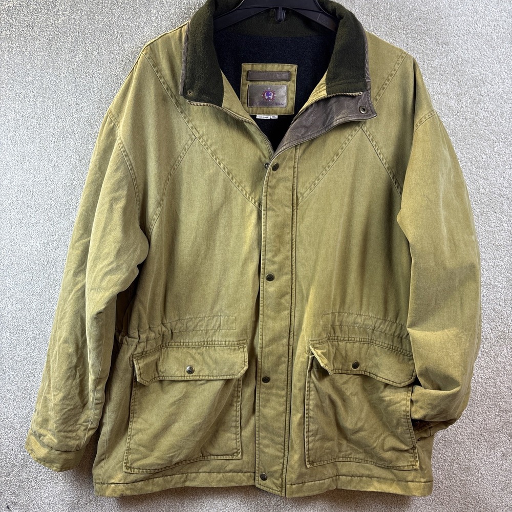 The Territory Ahead Field Jacket Mens XL Green Canvas Wool Lined Leather Trim